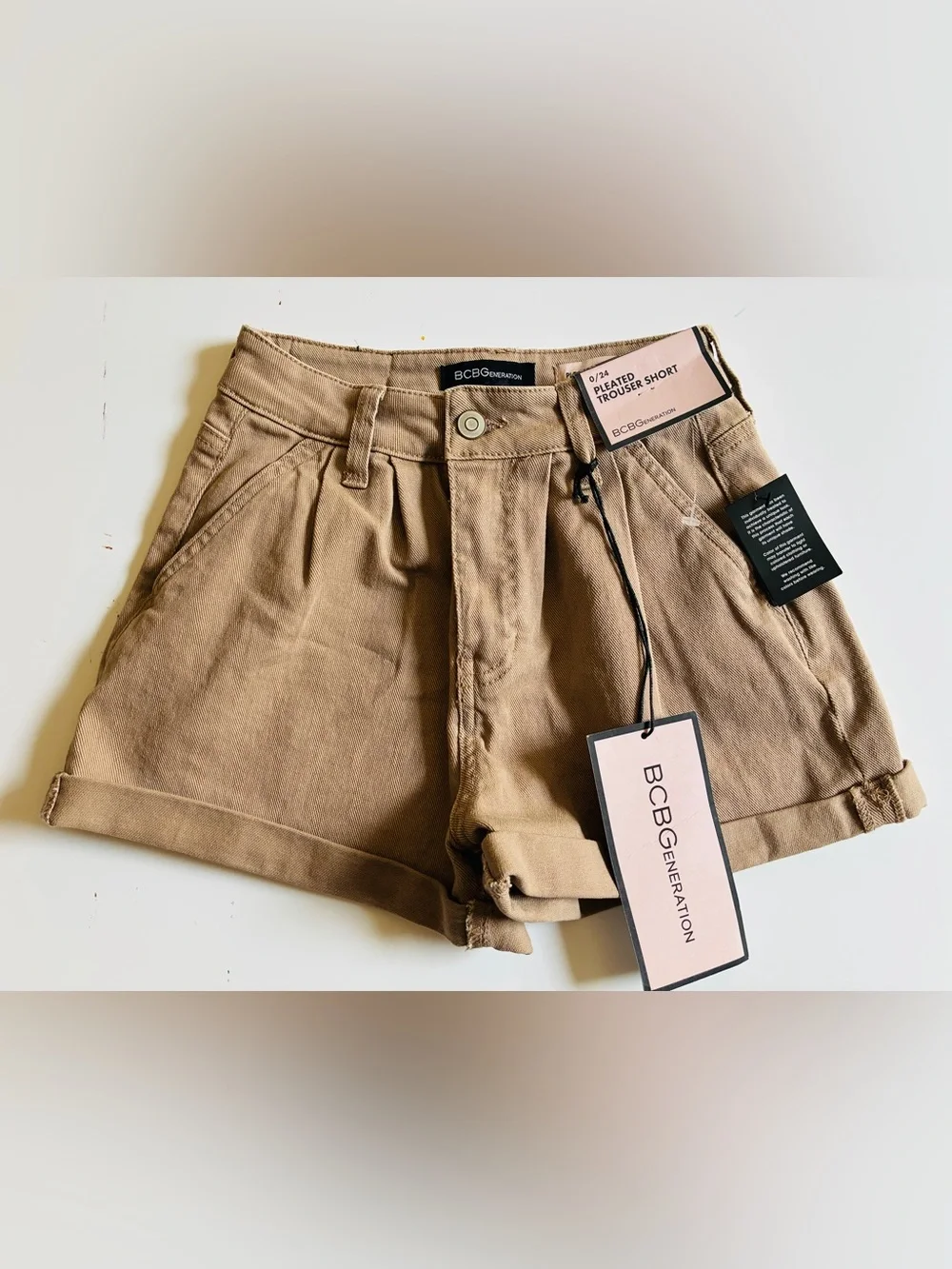 BCBGeneration Tan High-Waist Pleated Women’s Shorts.24.NWT